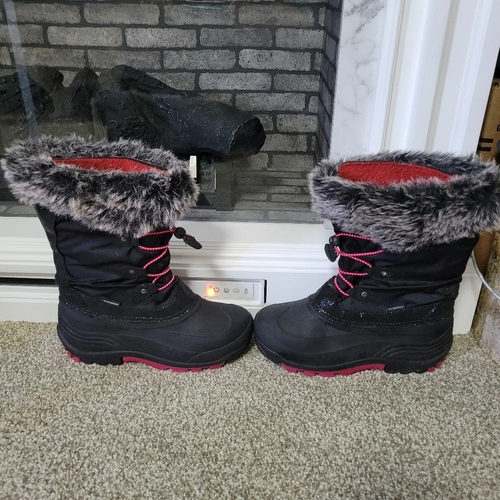 Kamik Kid's Powdery 2 Black Pink Fur-Lined Waterproof Winter Boots, Sz 7 Big Kid